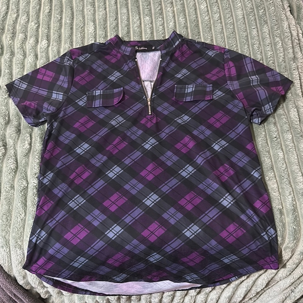 Plaid Purple and Black Women's Top